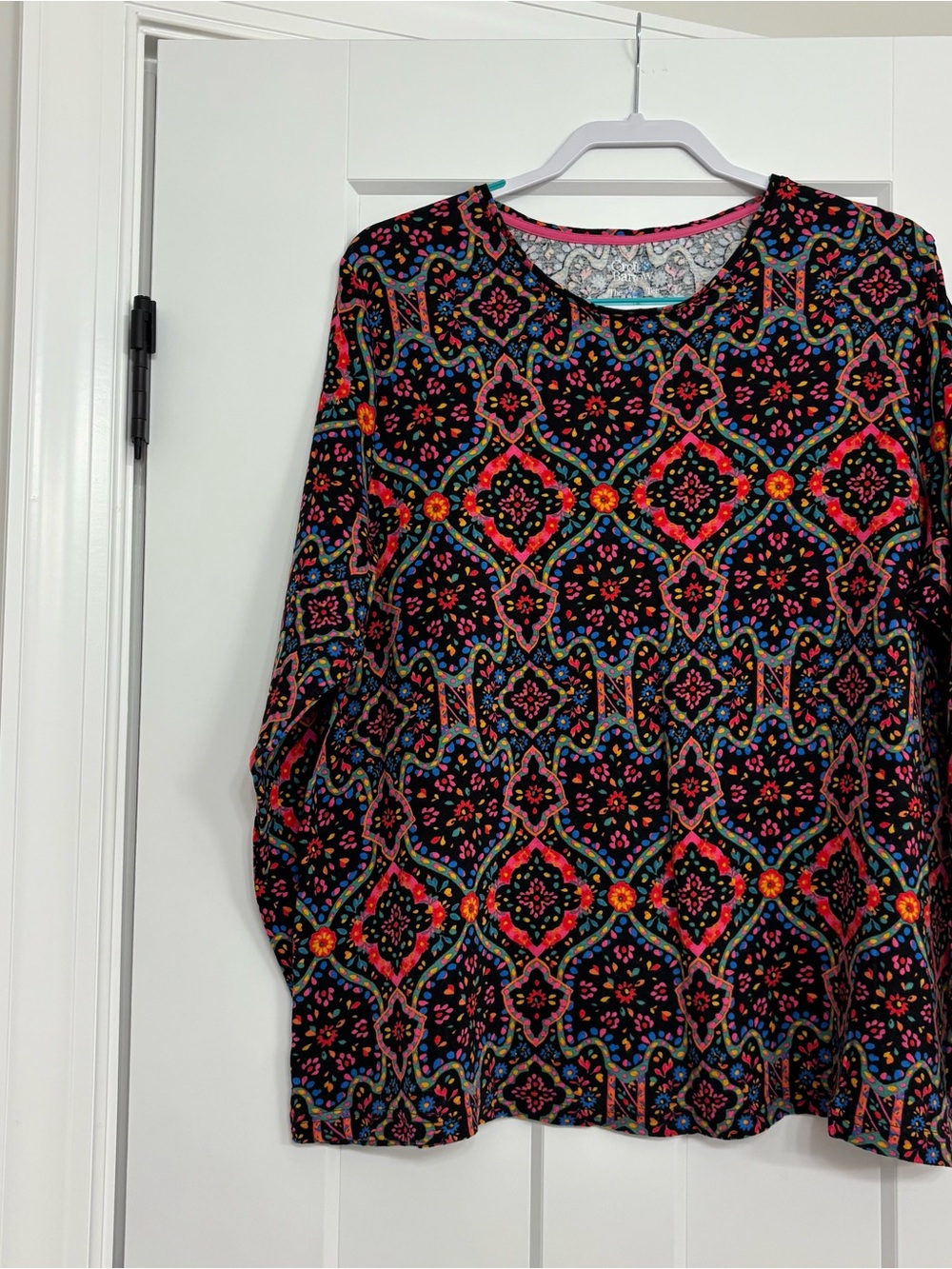 croft & barrow Black Multi-Color Floral Geometric Long-Sleeve Top